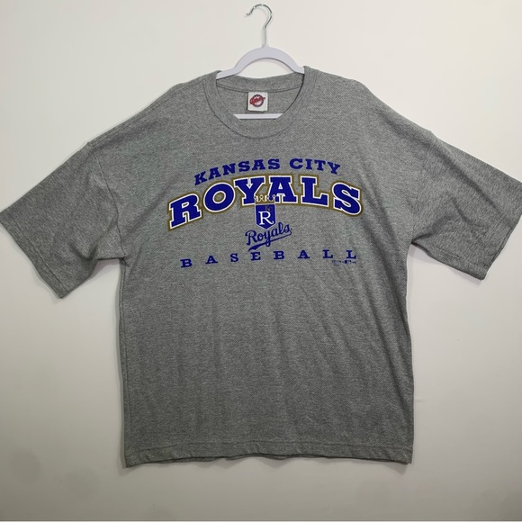 Vintage 90s MLB Baseball Kansas City Royals Men’s Size XL Grey Waffleknit Shirt - Picture 1 of 8